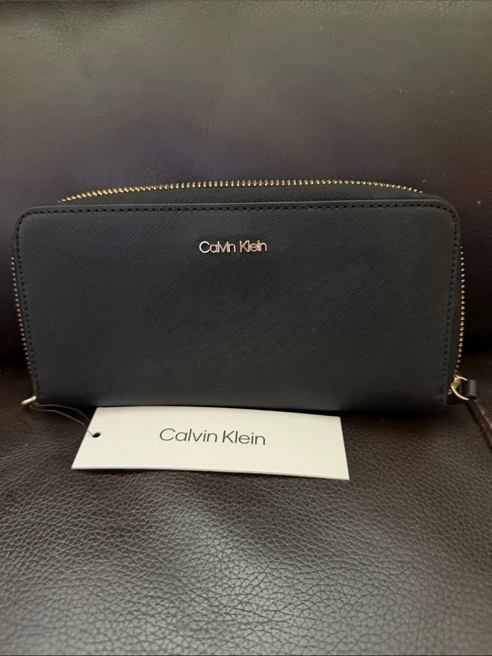 Calvin Klein Black Zip-Around Wallet with Gold Hardware NWT